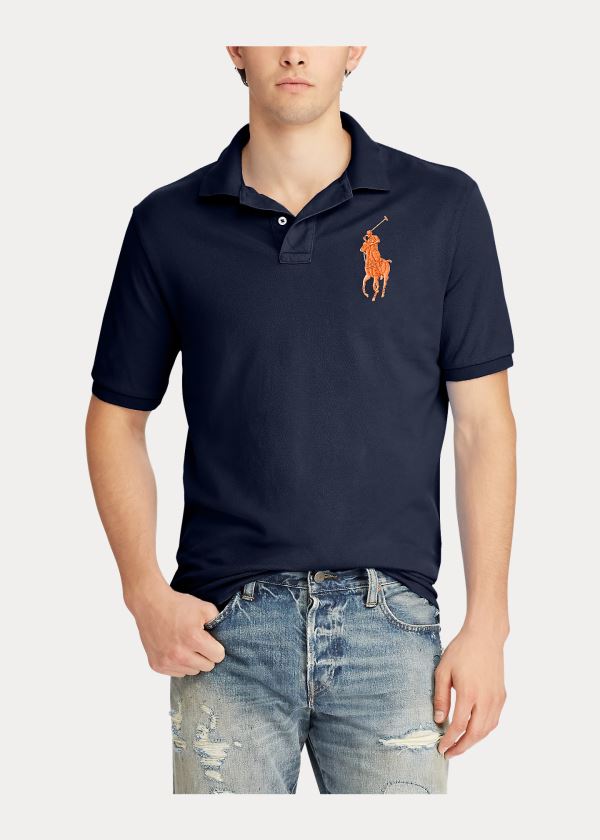 Koszulki Polo Ralph Lauren Big Pony Mesh Polo Shirt Męskie Granatowe | IASG1874