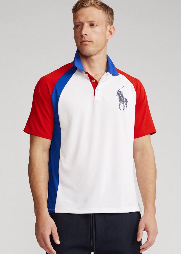 Koszulki Polo Ralph Lauren Big Pony Tech Piqu? Polo Shirt Męskie Białe Kolorowe | NZOR1337