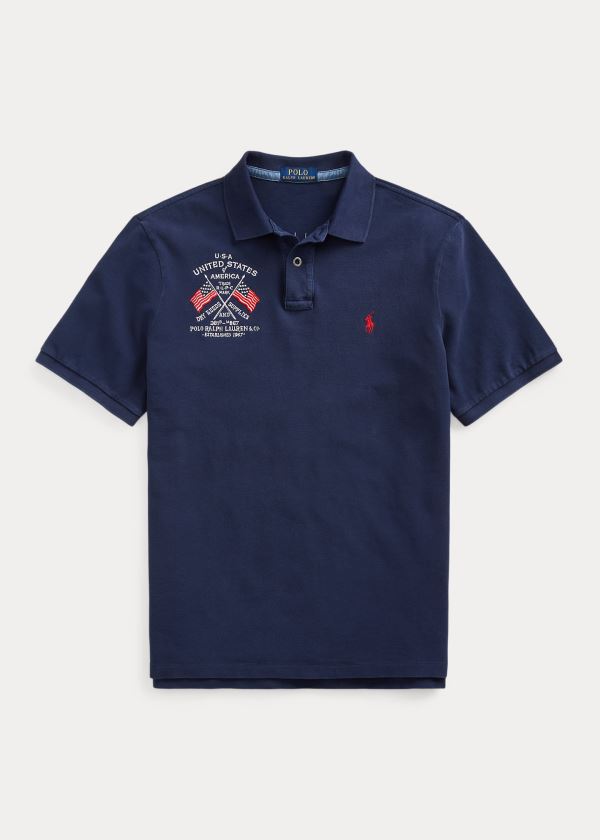 Koszulki Polo Ralph Lauren Classic Fit Americana Polo Męskie Granatowe | ETKL4135