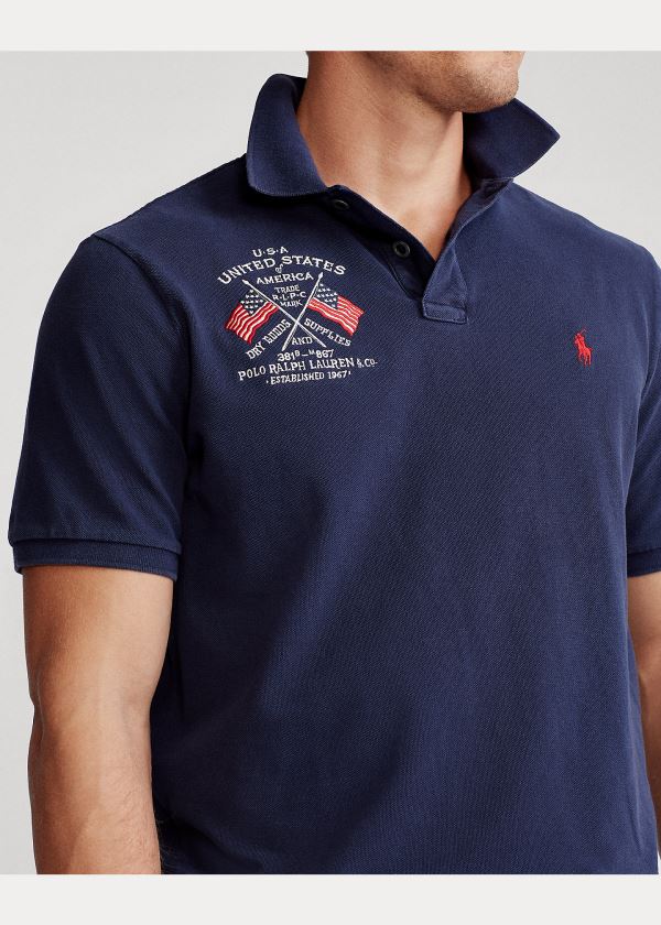 Koszulki Polo Ralph Lauren Classic Fit Americana Polo Męskie Granatowe | ETKL4135