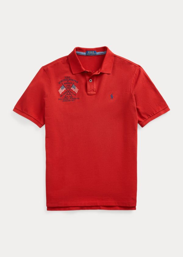 Koszulki Polo Ralph Lauren Classic Fit Americana Polo Męskie Czerwone Kolorowe | PFQB6945