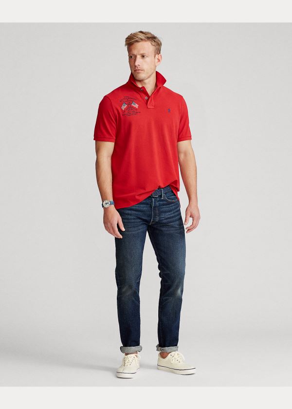 Koszulki Polo Ralph Lauren Classic Fit Americana Polo Męskie Czerwone Kolorowe | PFQB6945