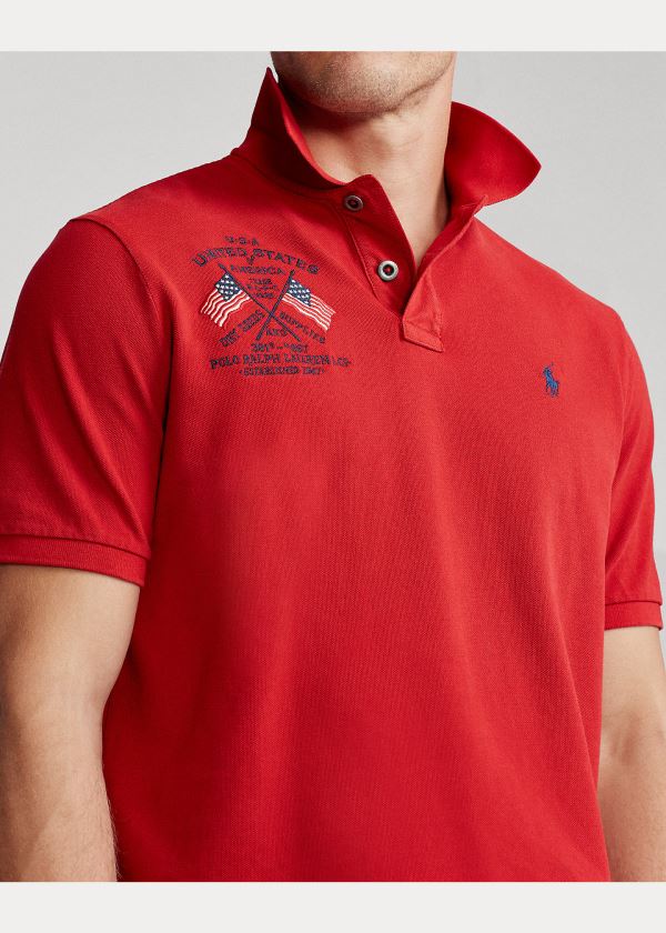 Koszulki Polo Ralph Lauren Classic Fit Americana Polo Męskie Czerwone Kolorowe | PFQB6945