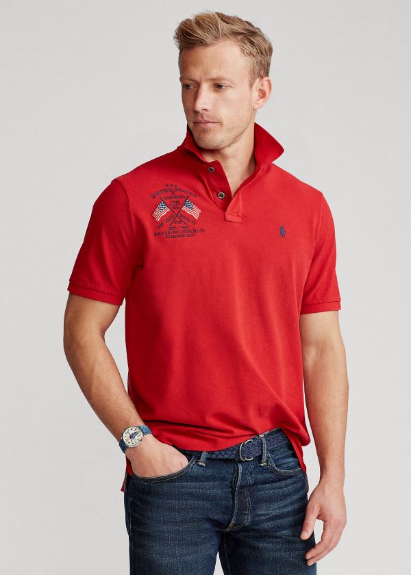 Koszulki Polo Ralph Lauren Classic Fit Americana Polo Męskie Czerwone Kolorowe | PFQB6945