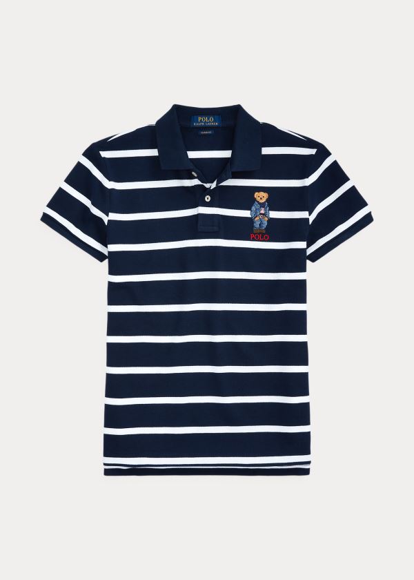 Koszulki Polo Ralph Lauren Classic Fit Bear Polo Shirt Damskie Granatowe Białe | GODH7603