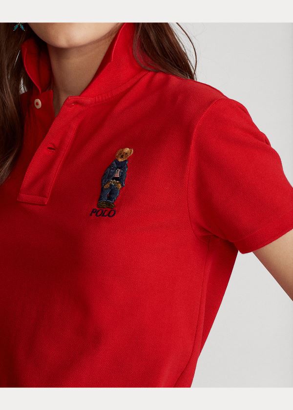 Koszulki Polo Ralph Lauren Classic Fit Bear Polo Shirt Damskie Czerwone | QHVU0705