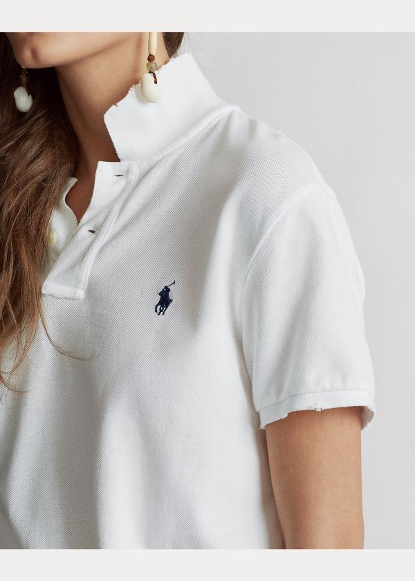 Koszulki Polo Ralph Lauren Classic Fit Frayed Polo Shirt Damskie Białe | SVJZ0859