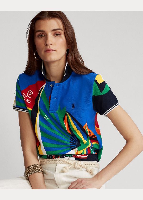 Koszulki Polo Ralph Lauren Classic Fit Graphic Polo Shirt Damskie Niebieskie Kolorowe | YGIR8050