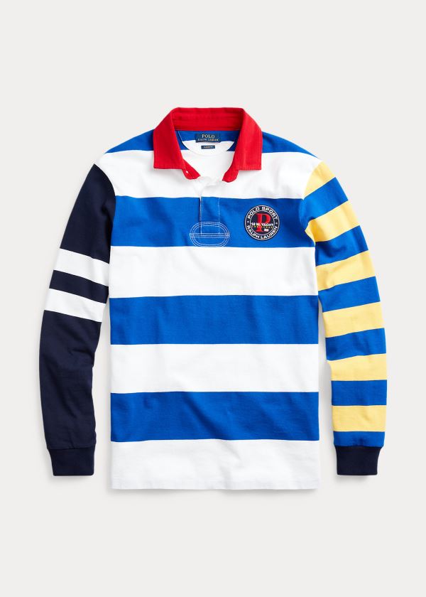 Koszulki Polo Ralph Lauren Classic Fit Rugby Shirt Męskie Niebieskie Kolorowe | BWGF6595