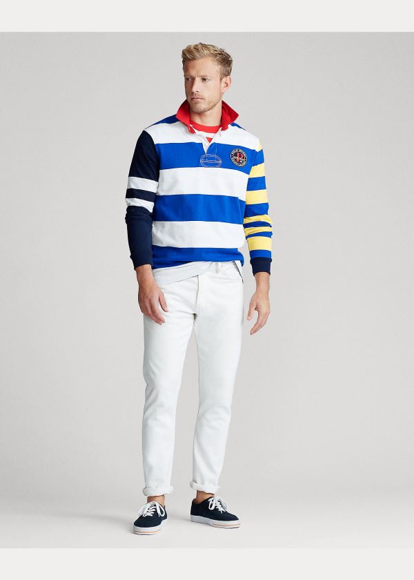 Koszulki Polo Ralph Lauren Classic Fit Rugby Shirt Męskie Niebieskie Kolorowe | BWGF6595