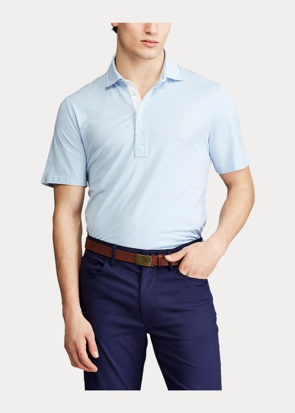 Koszulki Polo Ralph Lauren Classic Fit Stretch Lisle Polo Męskie Niebieskie Białe | YACQ8225