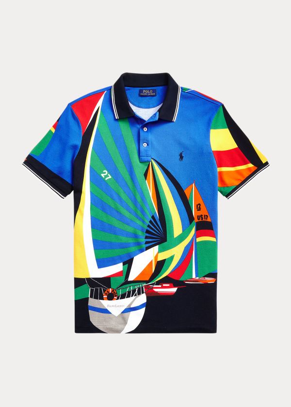 Koszulki Polo Ralph Lauren Classic Fit Sailboat Mesh Polo Męskie Niebieskie Kolorowe | SJXA7590