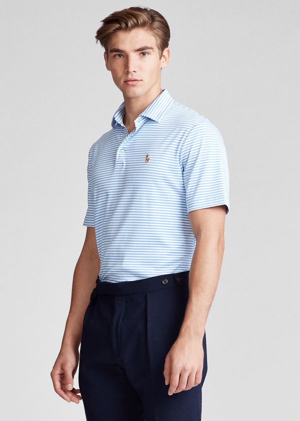 Koszulki Polo Ralph Lauren Classic Fit Soft Cotton Polo Męskie Niebieskie Białe | NSHR3067