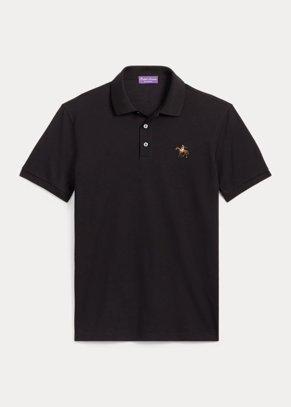 Koszulki Polo Ralph Lauren Custom Fit Piqu? Polo Shirt Męskie Czarne | ADXX8193