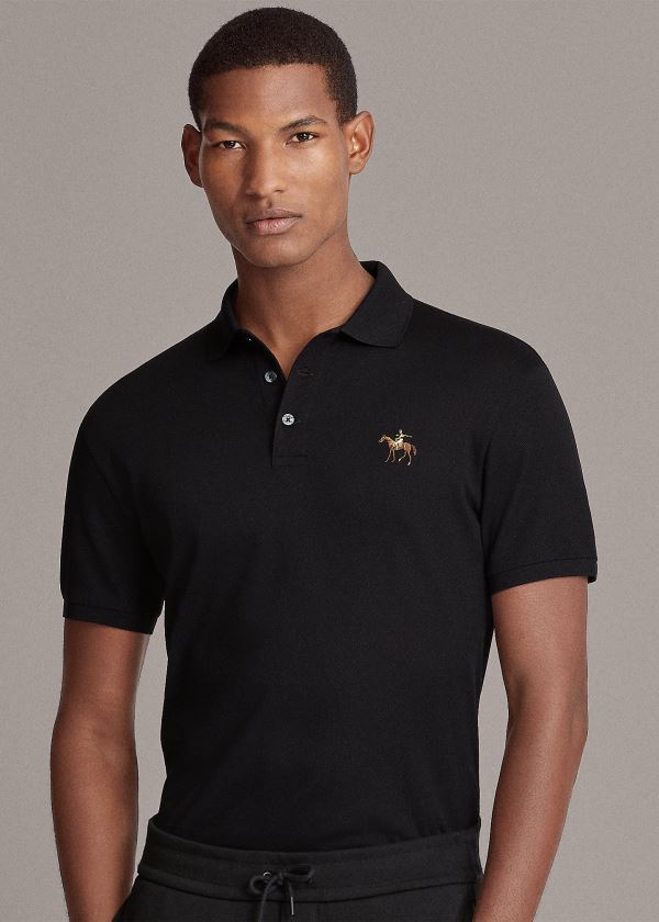 Koszulki Polo Ralph Lauren Custom Fit Piqu? Polo Shirt Męskie Czarne | ADXX8193