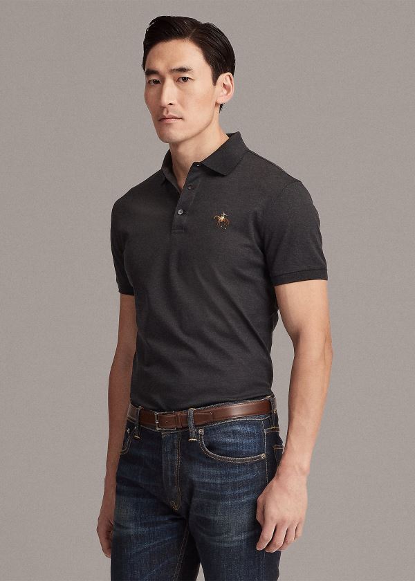 Koszulki Polo Ralph Lauren Custom Fit Piqu? Polo Shirt Męskie Jasny Szare | BVQN2607