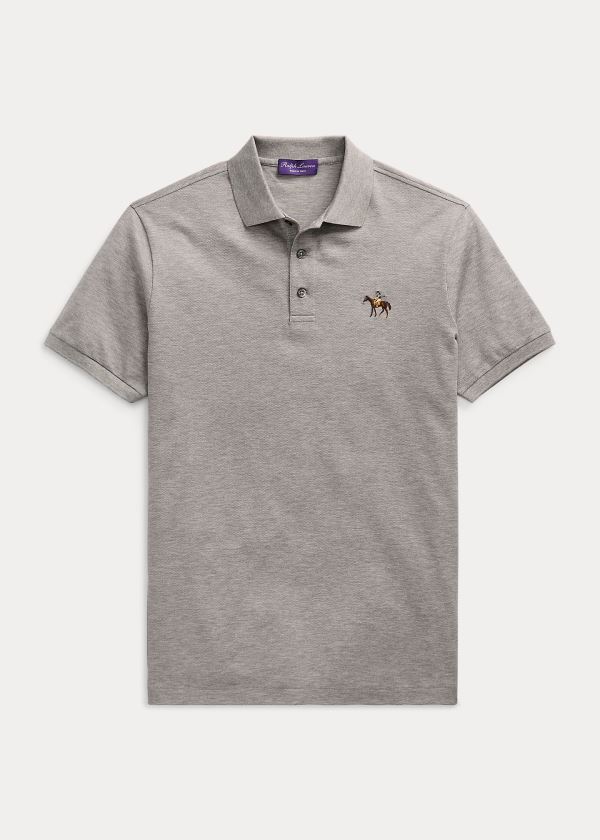 Koszulki Polo Ralph Lauren Custom Fit Piqu? Polo Shirt Męskie Głęboka Szare | QQVA5758