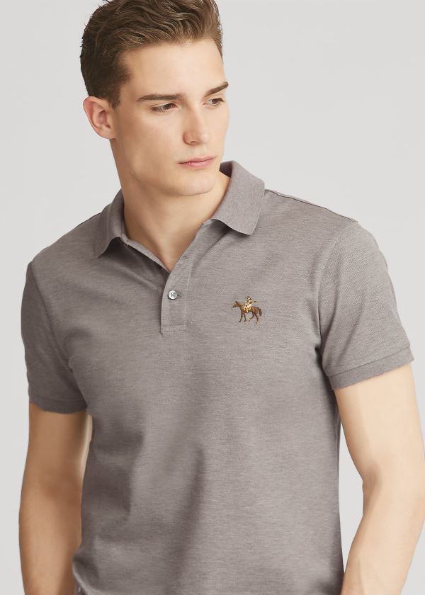 Koszulki Polo Ralph Lauren Custom Fit Piqu? Polo Shirt Męskie Głęboka Szare | QQVA5758