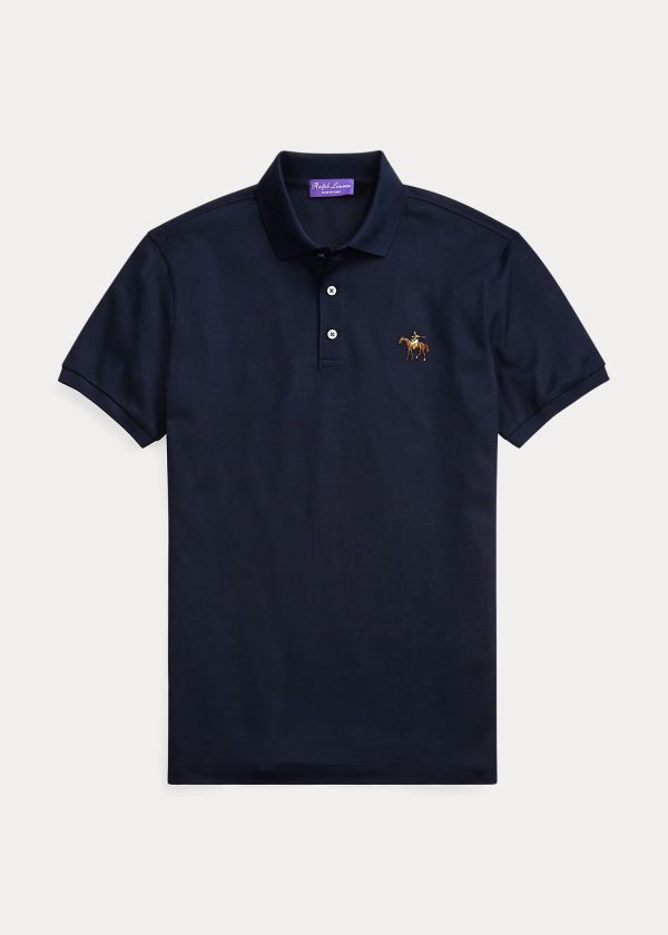 Koszulki Polo Ralph Lauren Custom Fit Piqu? Polo Shirt Męskie Granatowe | QAXE5185