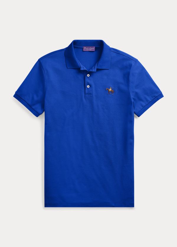 Koszulki Polo Ralph Lauren Custom Fit Piqu? Polo Shirt Męskie Królewski Niebieski Niebieskie | IIQJ8307