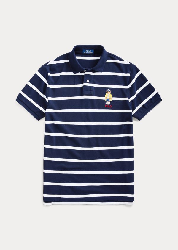 Koszulki Polo Ralph Lauren Custom Slim CP-93 Bear Polo Męskie Granatowe Białe | NUND7892