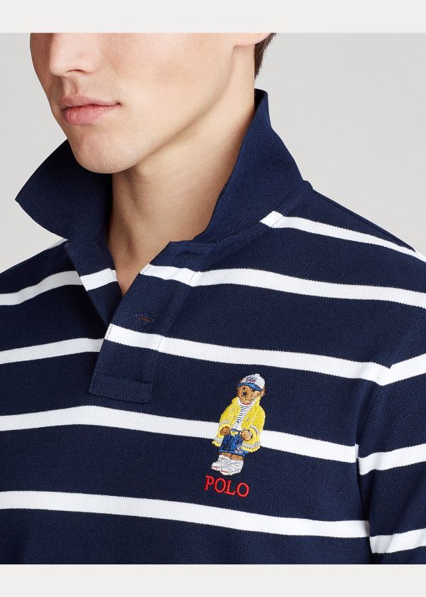 Koszulki Polo Ralph Lauren Custom Slim CP-93 Bear Polo Męskie Granatowe Białe | NUND7892