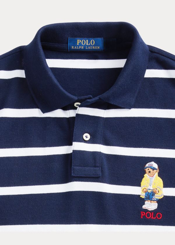 Koszulki Polo Ralph Lauren Custom Slim CP-93 Bear Polo Męskie Granatowe Białe | NUND7892