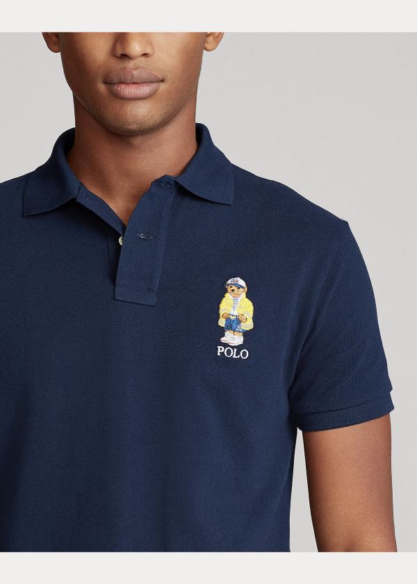 Koszulki Polo Ralph Lauren Custom Slim CP-93 Bear Polo Męskie Granatowe | HEVZ8854