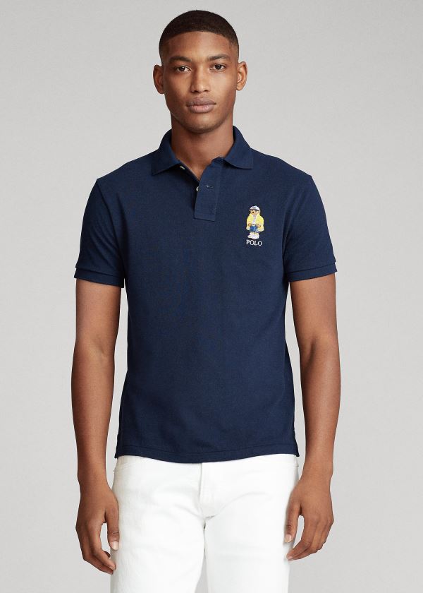 Koszulki Polo Ralph Lauren Custom Slim CP-93 Bear Polo Męskie Granatowe | HEVZ8854