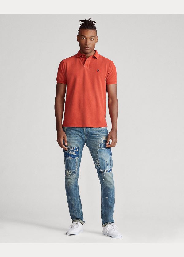 Koszulki Polo Ralph Lauren Custom Slim Distressed Polo Męskie Czerwone Kolorowe | TJYU9177