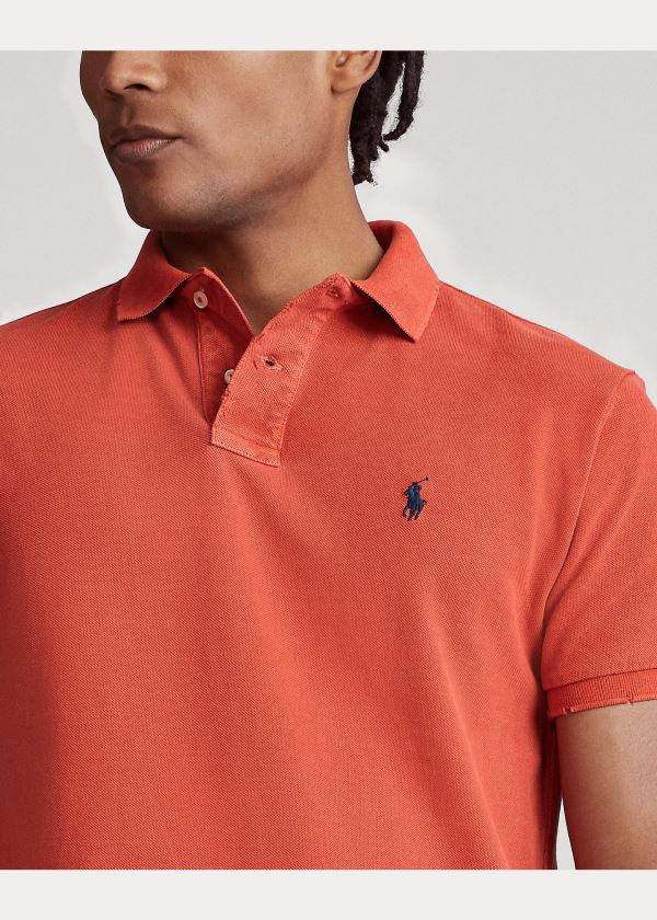 Koszulki Polo Ralph Lauren Custom Slim Distressed Polo Męskie Czerwone Kolorowe | TJYU9177