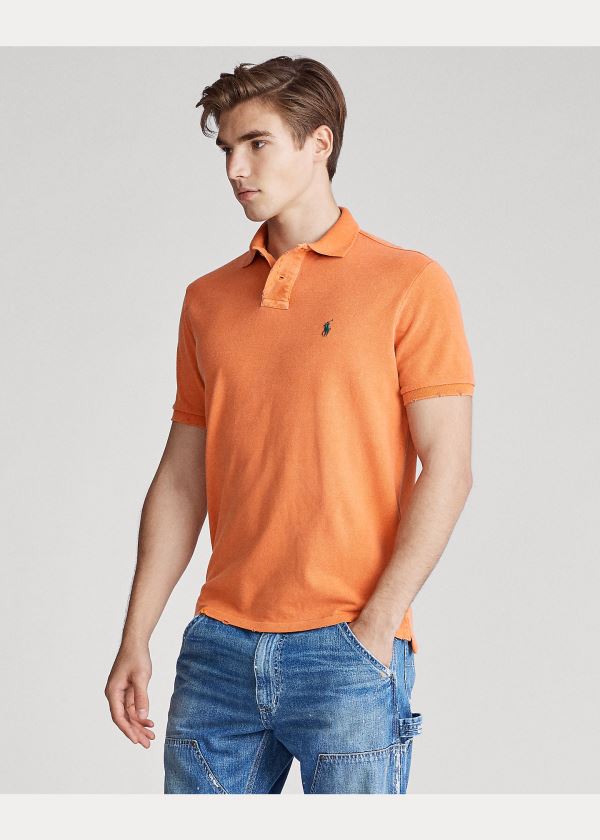 Koszulki Polo Ralph Lauren Custom Slim Distressed Polo Męskie Pomarańczowe | IFNY0526