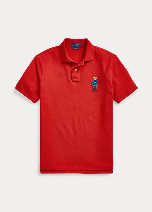 Koszulki Polo Ralph Lauren Custom Slim Fit Bear Polo Męskie Czerwone | LJFS6150