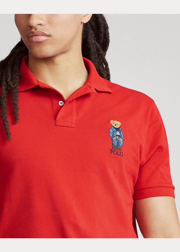 Koszulki Polo Ralph Lauren Custom Slim Fit Bear Polo Męskie Czerwone | LJFS6150