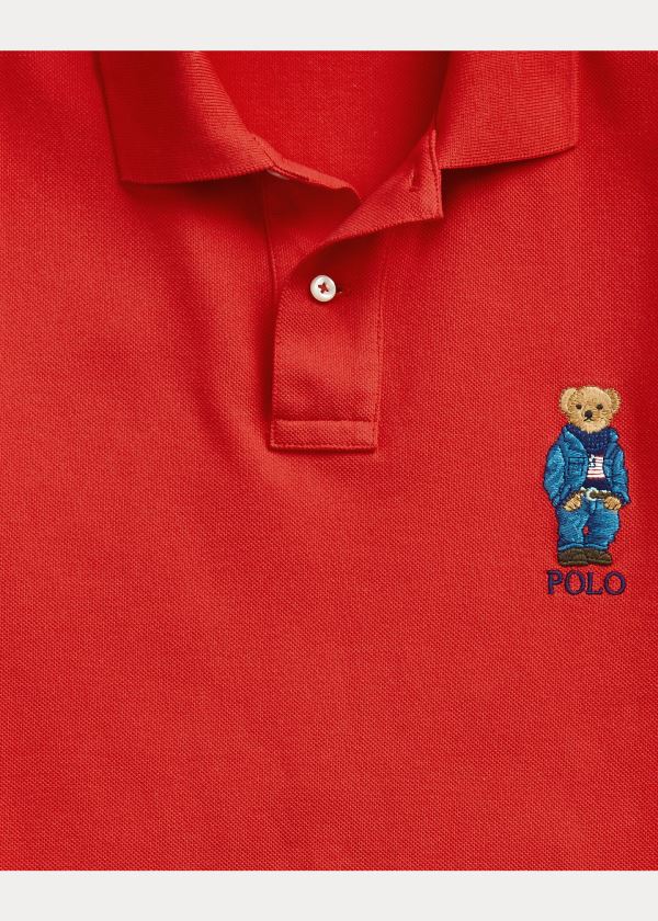 Koszulki Polo Ralph Lauren Custom Slim Fit Bear Polo Męskie Czerwone | LJFS6150