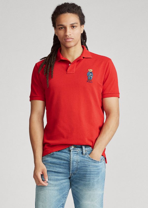 Koszulki Polo Ralph Lauren Custom Slim Fit Bear Polo Męskie Czerwone | LJFS6150