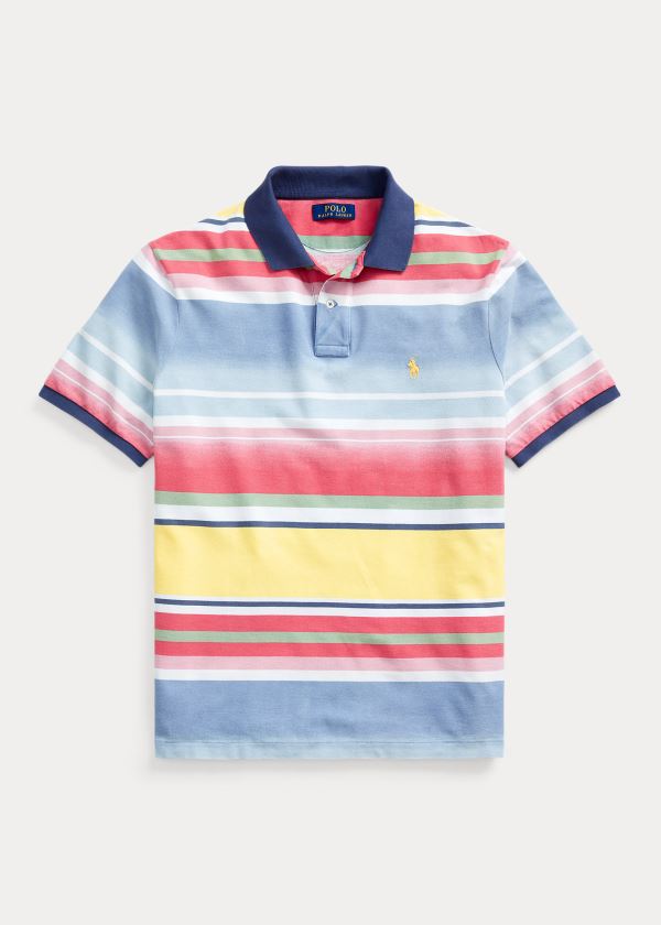 Koszulki Polo Ralph Lauren Custom Slim Fit Mesh Polo Męskie Niebieskie Kolorowe | JGUY1500