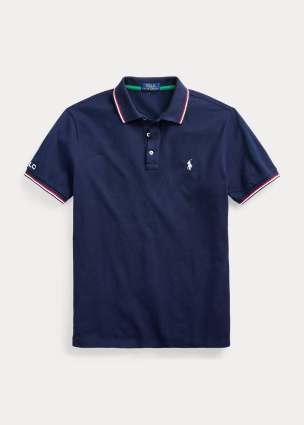 Koszulki Polo Ralph Lauren Custom Slim Fit Mesh Polo Męskie Granatowe | WPFC6668