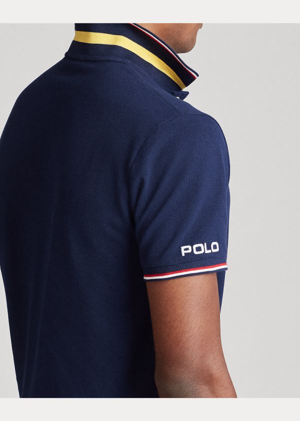 Koszulki Polo Ralph Lauren Custom Slim Fit Mesh Polo Męskie Granatowe | WPFC6668