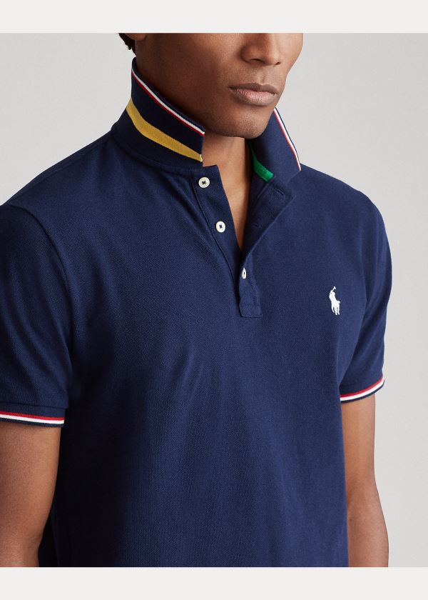 Koszulki Polo Ralph Lauren Custom Slim Fit Mesh Polo Męskie Granatowe | WPFC6668