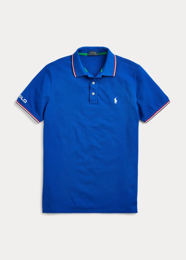 Koszulki Polo Ralph Lauren Custom Slim Fit Mesh Polo Męskie Niebieskie | EQNV7974