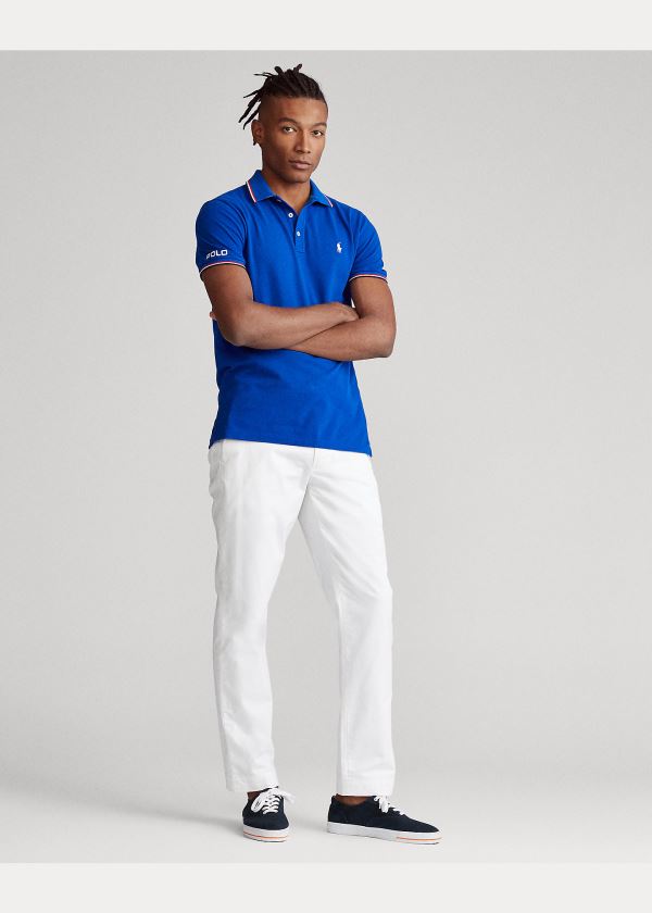 Koszulki Polo Ralph Lauren Custom Slim Fit Mesh Polo Męskie Niebieskie | EQNV7974