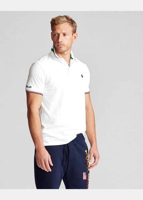 Koszulki Polo Ralph Lauren Custom Slim Fit Mesh Polo Męskie Białe | PVEJ2393