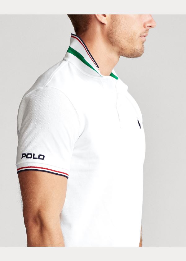 Koszulki Polo Ralph Lauren Custom Slim Fit Mesh Polo Męskie Białe | PVEJ2393