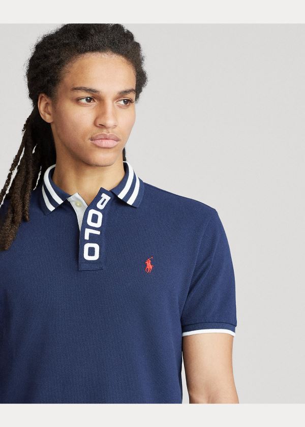 Koszulki Polo Ralph Lauren Custom Slim Fit Mesh Polo Męskie Granatowe | VHAZ8318