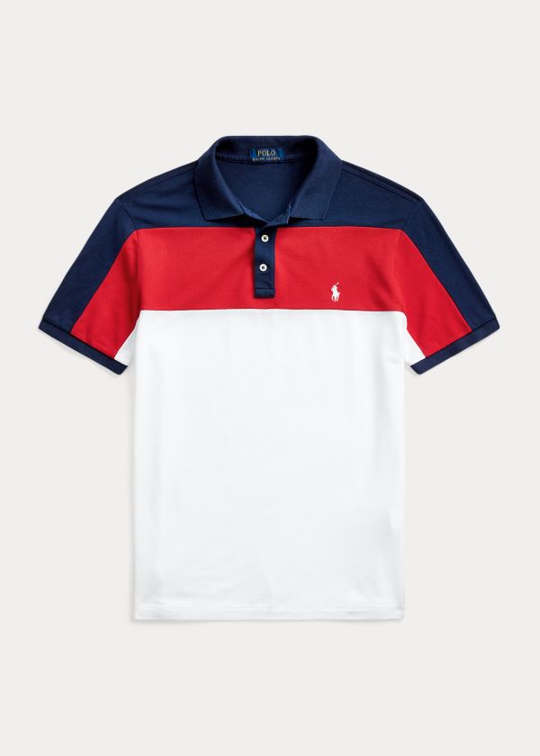 Koszulki Polo Ralph Lauren Custom Slim Fit Mesh Polo Męskie Białe Kolorowe | TBFC5862