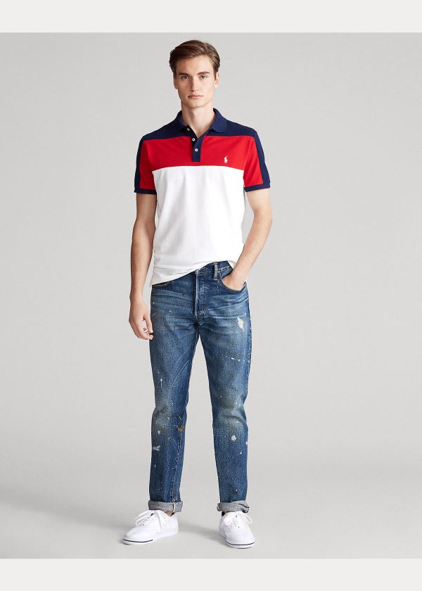 Koszulki Polo Ralph Lauren Custom Slim Fit Mesh Polo Męskie Białe Kolorowe | TBFC5862