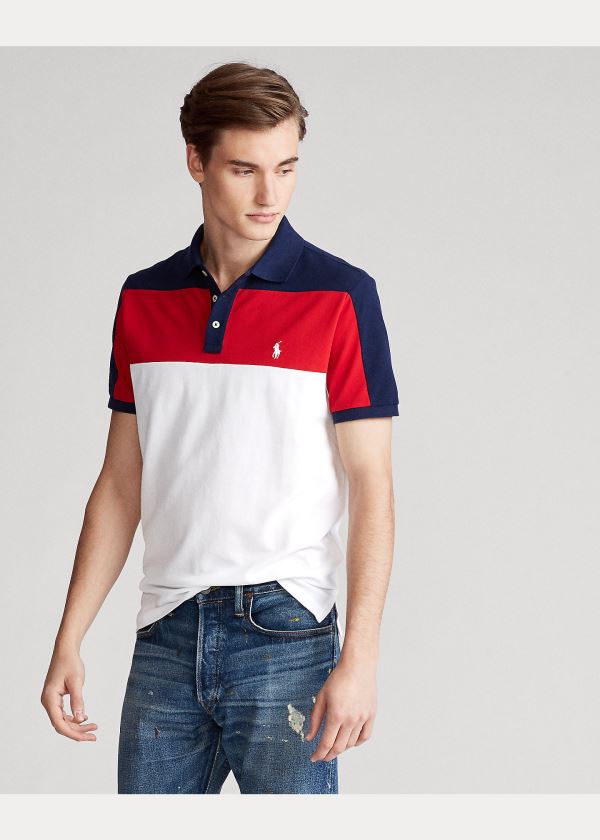 Koszulki Polo Ralph Lauren Custom Slim Fit Mesh Polo Męskie Białe Kolorowe | TBFC5862