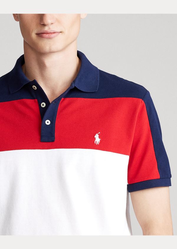 Koszulki Polo Ralph Lauren Custom Slim Fit Mesh Polo Męskie Białe Kolorowe | TBFC5862