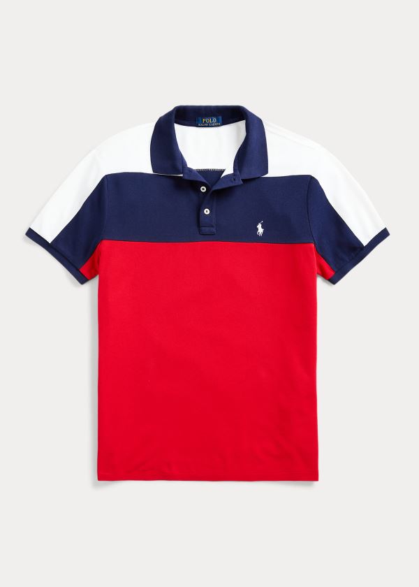 Koszulki Polo Ralph Lauren Custom Slim Fit Mesh Polo Męskie Czerwone Kolorowe | JRQP2331